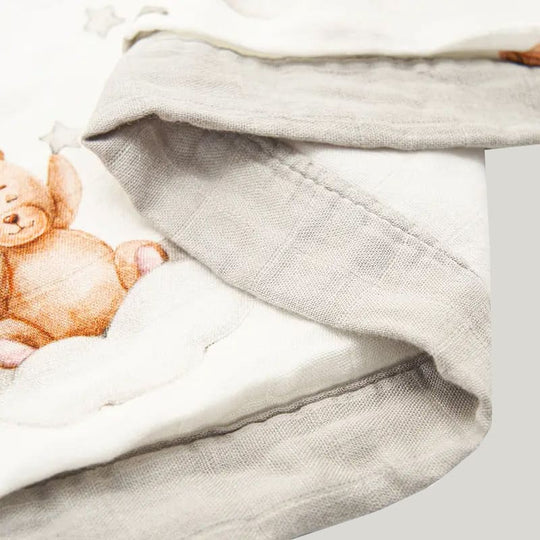 Double-Layer Thickened Newborn Swaddle Blanket Muslin Wraps With Bear Pattern