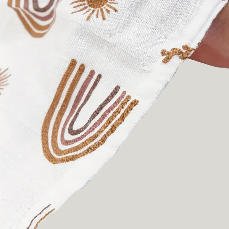Skin-Friendly And Breathable Newborn Wraps Muslin Swaddle Blankets With Hill Sun Pattern