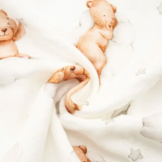 Double-Layer Thickened Newborn Swaddle Blanket Muslin Wraps With Bear Pattern