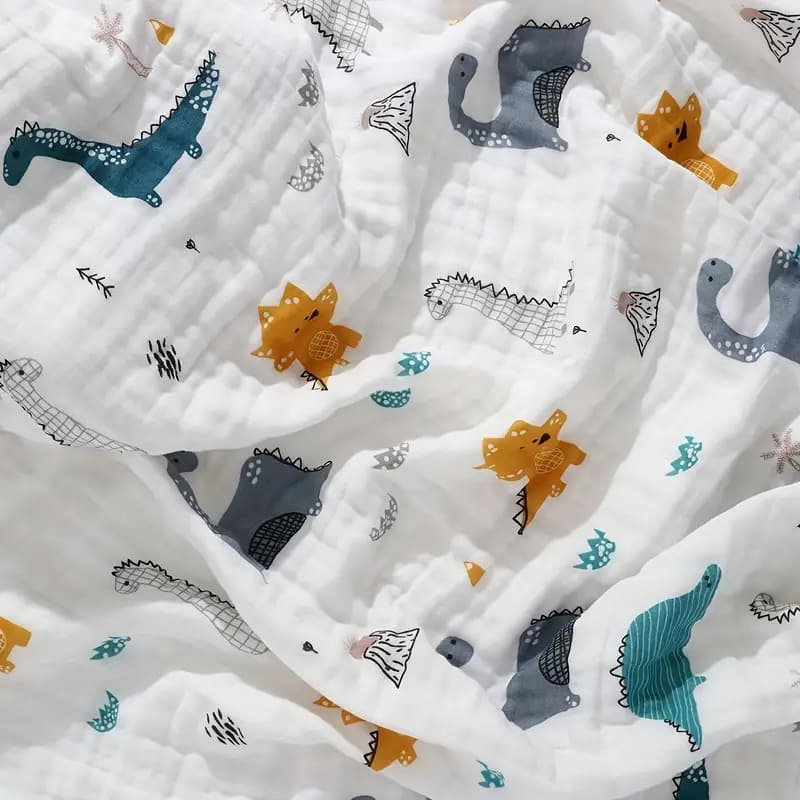 Double-Layer Thickened Newborn Blanket Swaddle Solid Comfy Cotton Gauze Blanket With Dinosaur Pattern