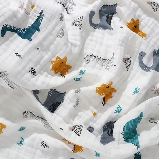Double-Layer Thickened Newborn Blanket Swaddle Solid Comfy Cotton Gauze Blanket With Dinosaur Pattern