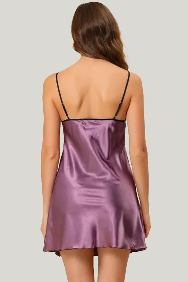 Elegant Classic Women'S Suspender Nightdress, Lace Trim Silk Nightdress