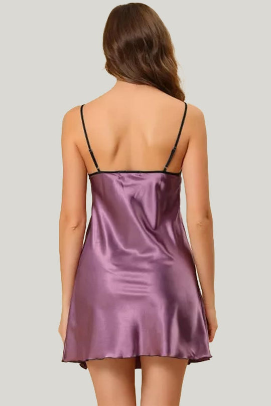 Elegant Classic Women'S Suspender Nightdress, Lace Trim Silk Nightdress