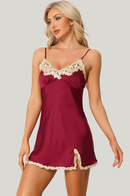 Elegant Classic Women'S Camisole Nightdress, Lace Trim Silk Nightdress