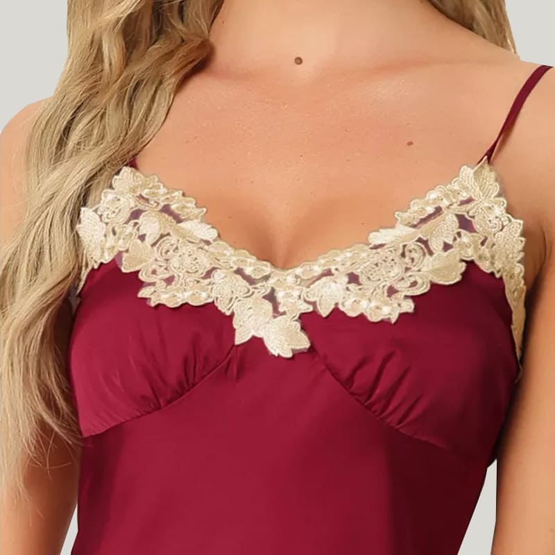 Elegant Classic Women'S Camisole Nightdress, Lace Trim Silk Nightdress