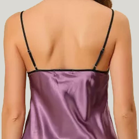 Elegant Classic Women'S Suspender Nightdress, Lace Trim Silk Nightdress