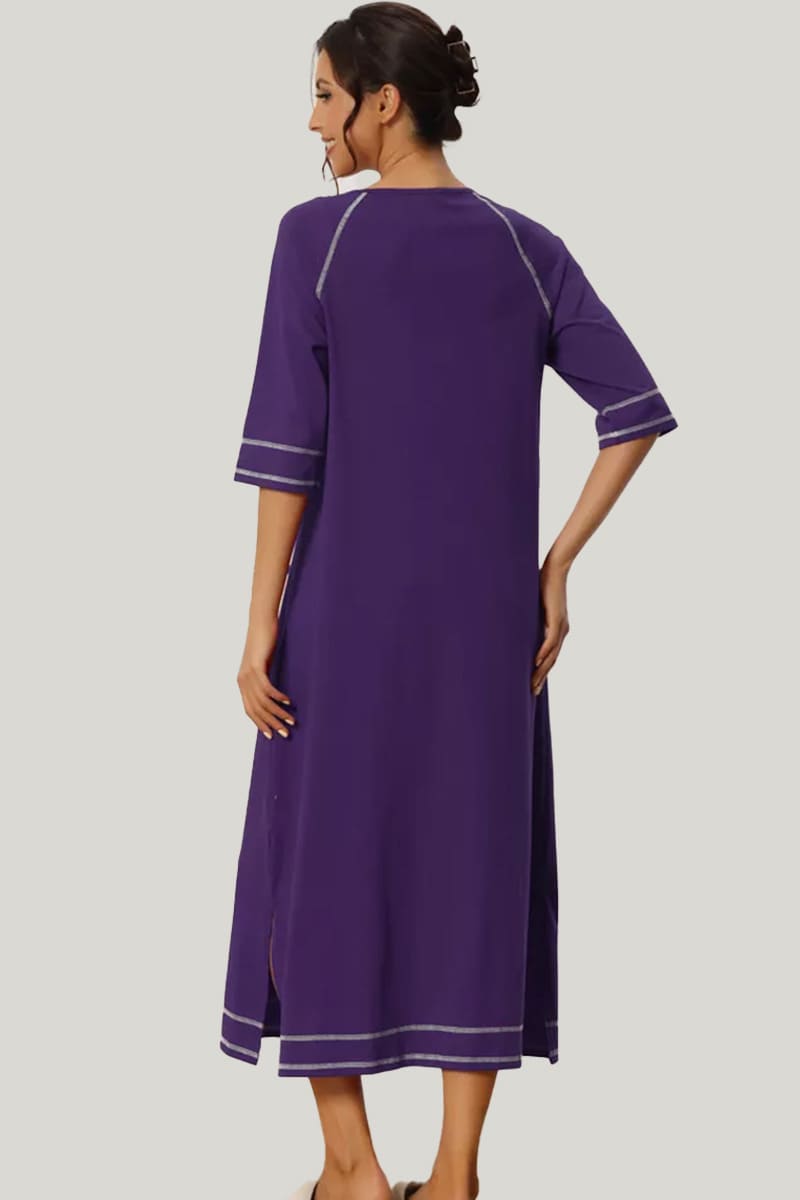 Loose And Comfortable Women'S Home Nightgown With Zipper Pocket Nightgown Robe