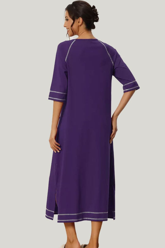Loose And Comfortable Women'S Home Nightgown With Zipper Pocket Nightgown Robe