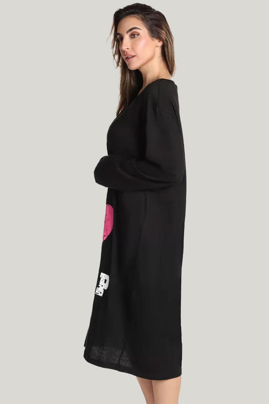 Soft And Comfortable Home Long-Sleeved Nightdress With Heart Pattern