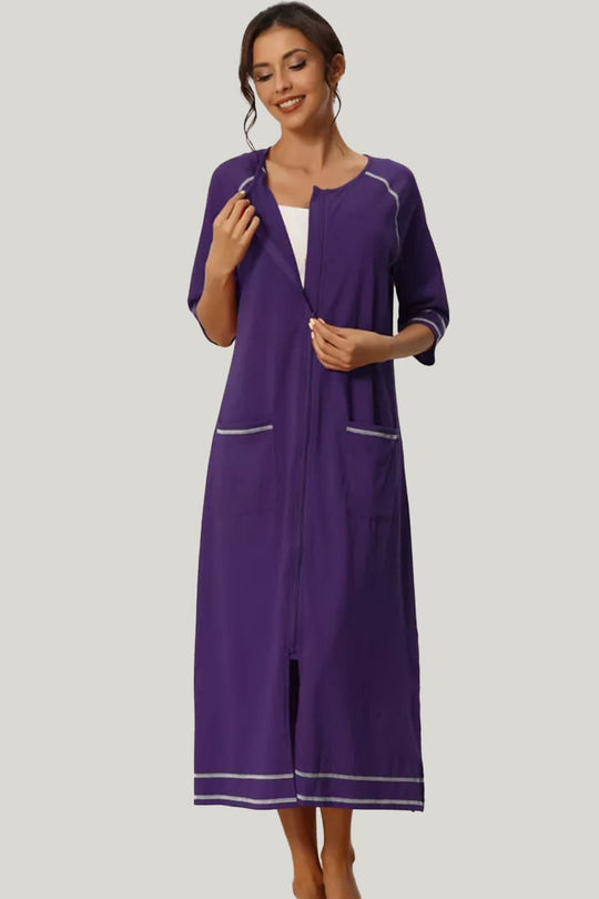Loose And Comfortable Women'S Home Nightgown With Zipper Pocket Nightgown Robe