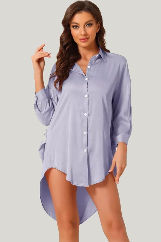 Elegant Classic Women'S Welted Nightdress With Buttons And Long Hem Nightdress