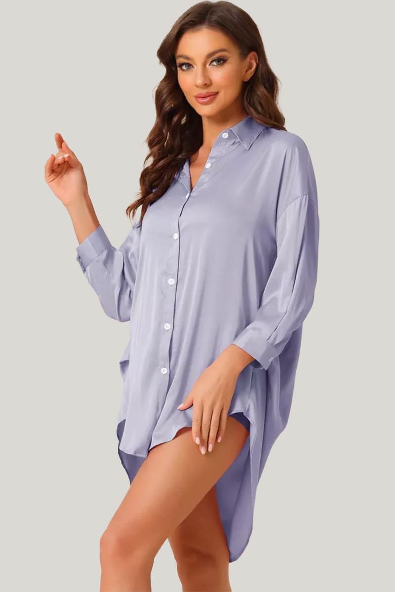 Elegant Classic Women'S Welted Nightdress With Buttons And Long Hem Nightdress