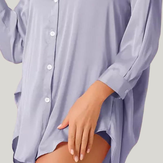 Elegant Classic Women'S Welted Nightdress With Buttons And Long Hem Nightdress