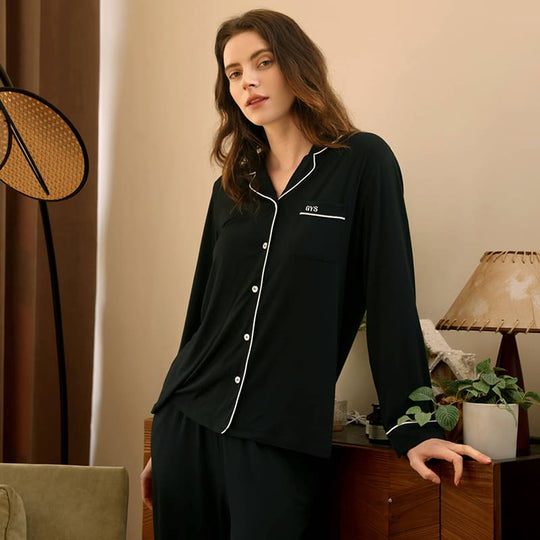 Relaxed Piped Pj Sets For Women In Bulk,Custom Lyocell Nighty Supplier