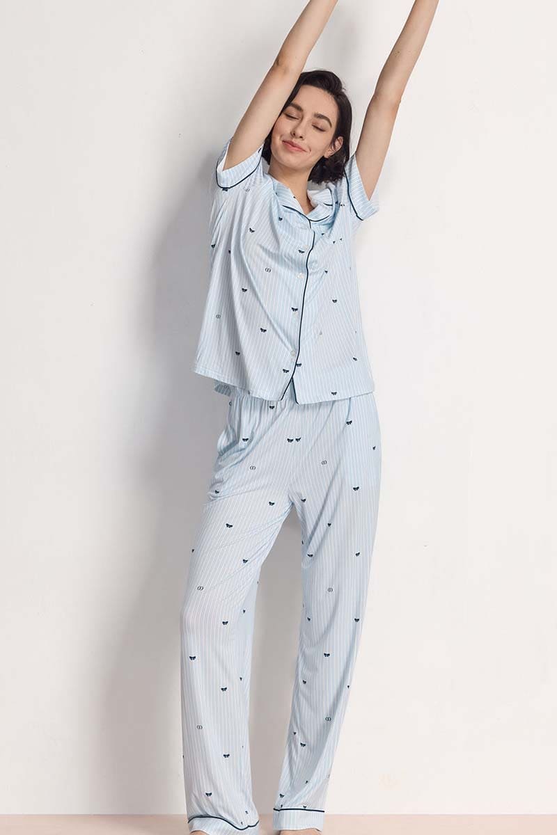Custom Stripe Pj Sets,Bulk Lyocell Nighty Supplier