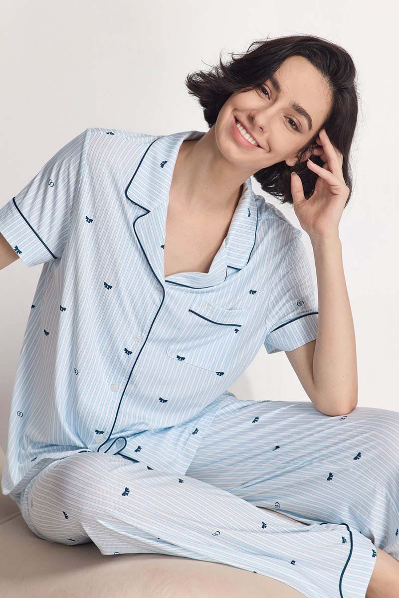 Custom Stripe Pj Sets,Bulk Lyocell Nighty Supplier
