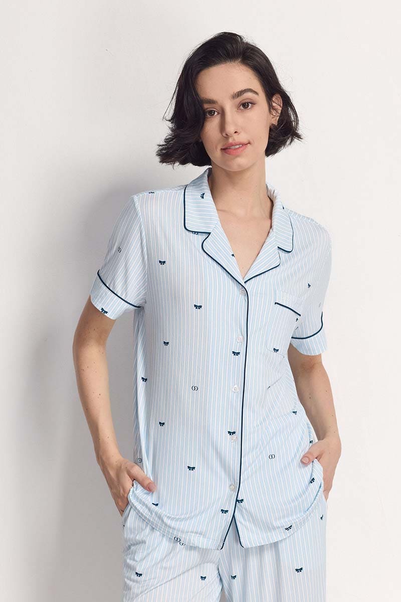 Custom Stripe Pj Sets,Bulk Lyocell Nighty Supplier