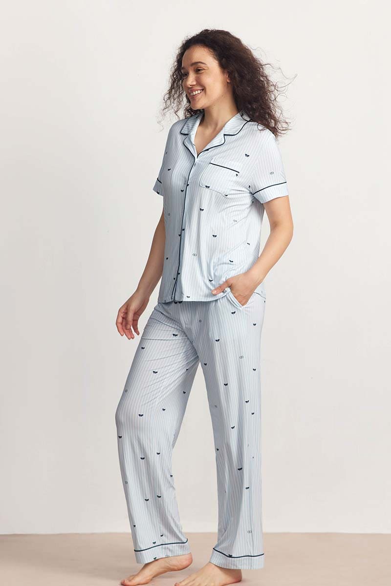 Custom Stripe Pj Sets,Bulk Lyocell Nighty Supplier