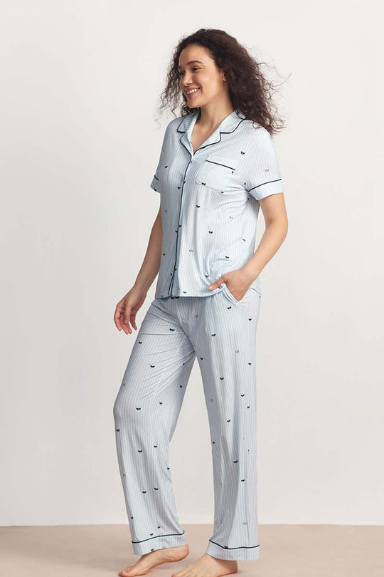 Custom Stripe Pj Sets,Bulk Lyocell Nighty Supplier