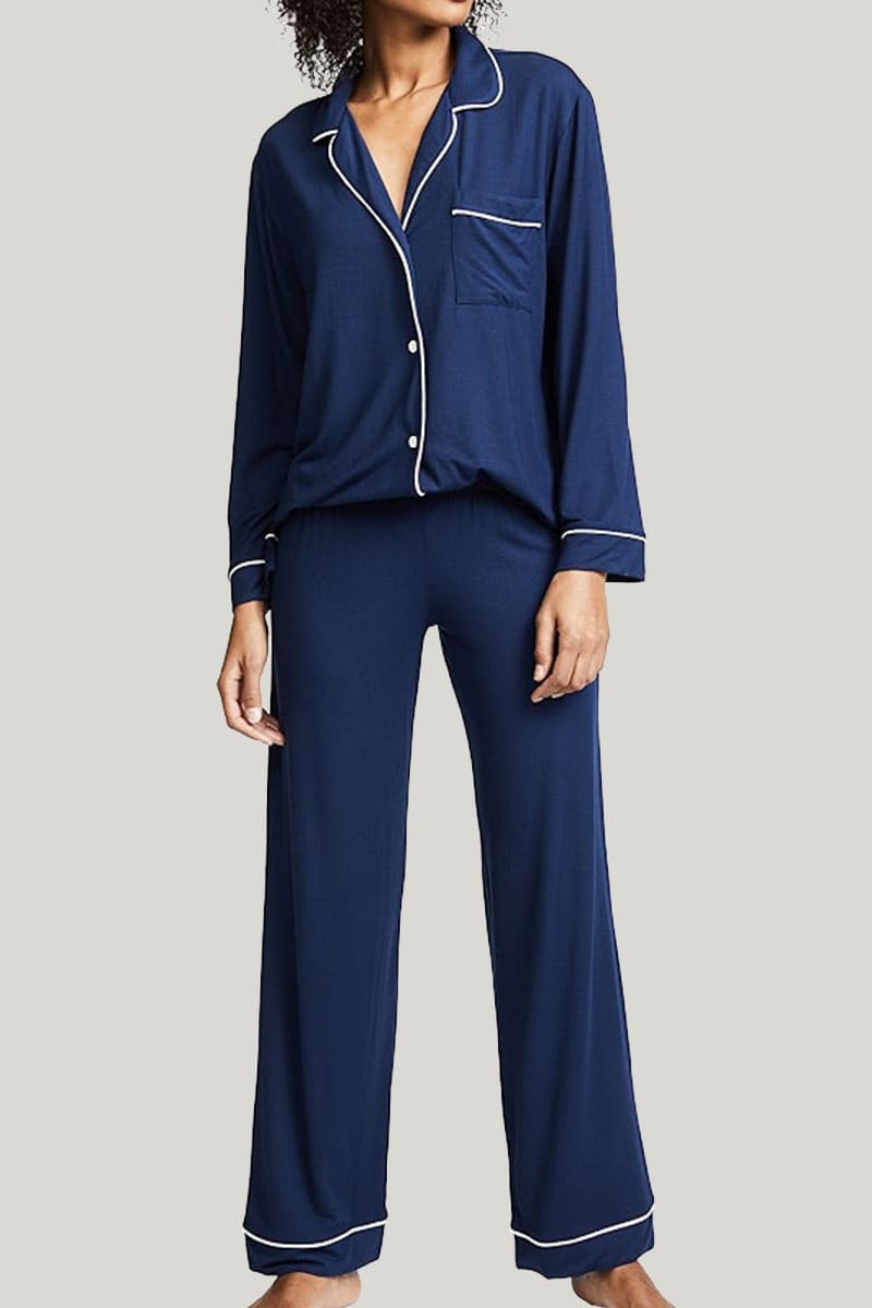 Custom Women'S Notched Collar Bamboo Piping Pj Sets