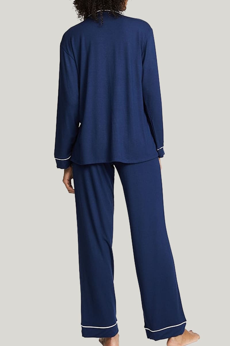 Custom Women'S Notched Collar Bamboo Piping Pj Sets