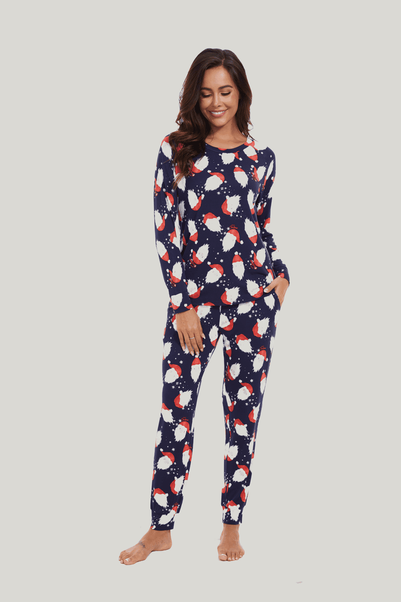 Customized Bamboo Spandex Women'S Long Sleeve Long Pants Christmas Printed Loungewear Factories