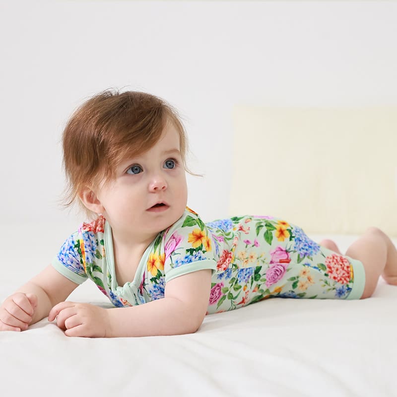 Customized Bulk Bamboo Baby Short-Sleeved Short Bottoms Zipper Romper-2416520376