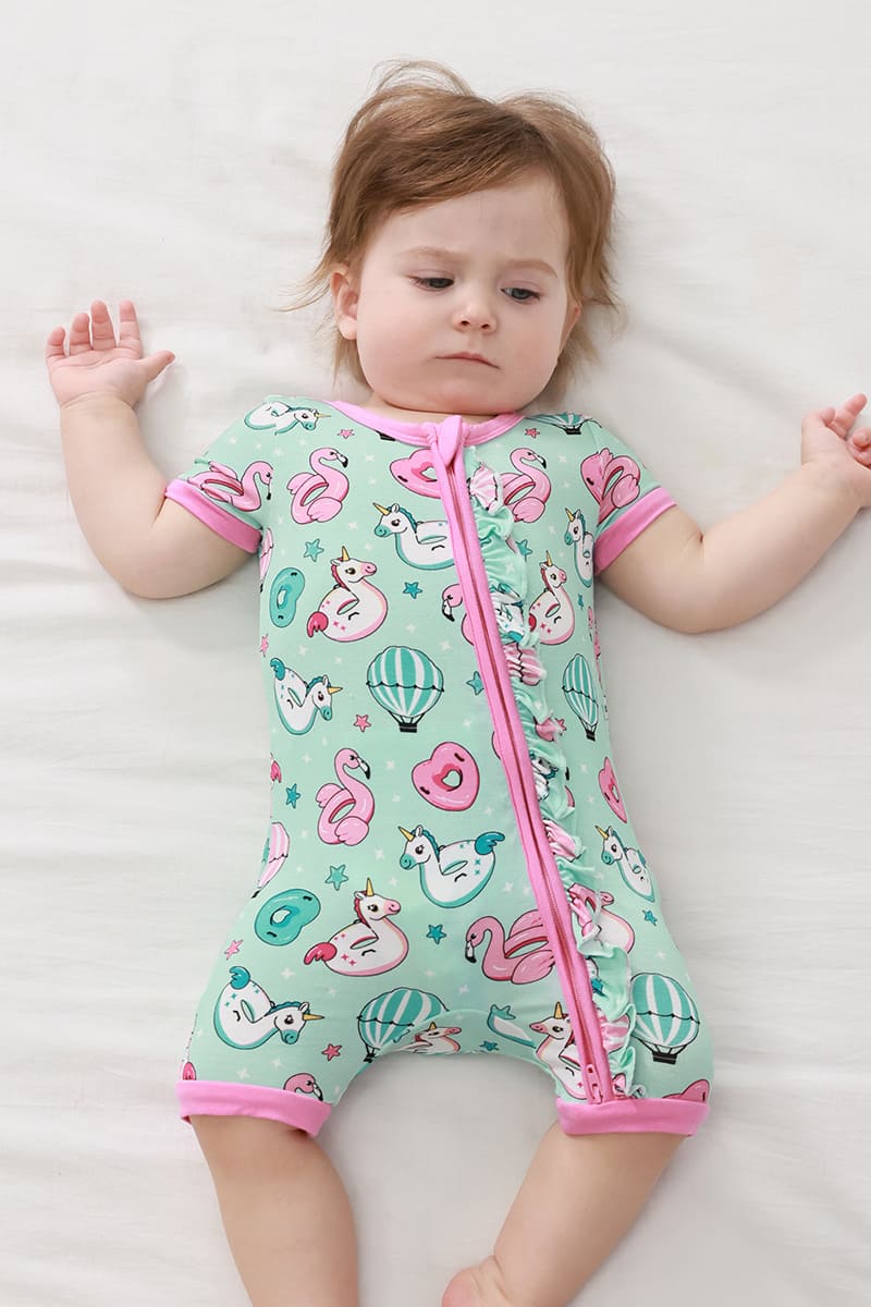 Customized Bulk Bamboo Baby Short-Sleeved Short Bottoms Zipper Romper