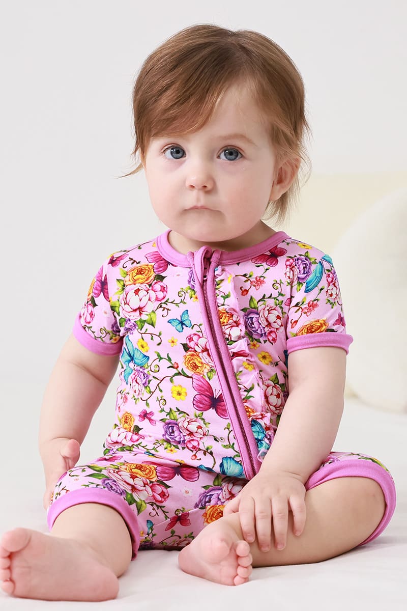 Customized Bulk Bamboo Baby Short-Sleeved Short Bottoms Zipper Romper-2416520376