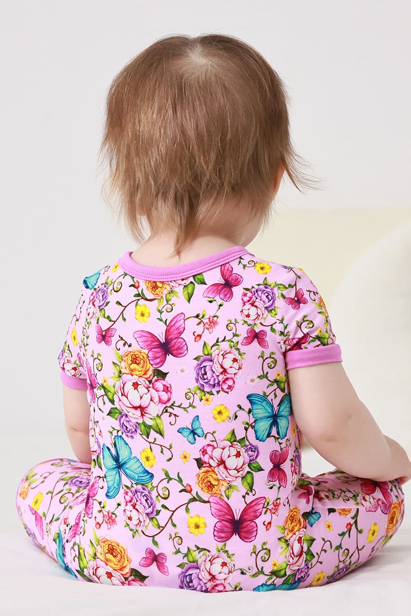 Customized Bulk Bamboo Baby Short-Sleeved Short Bottoms Zipper Romper-2416520376