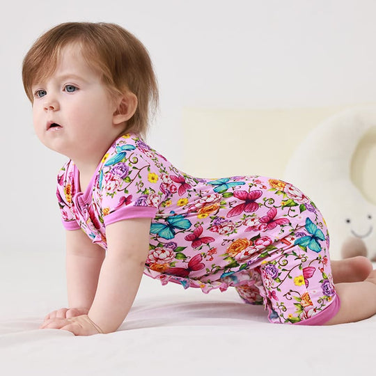 Customized Bulk Bamboo Baby Short-Sleeved Short Bottoms Zipper Romper-2416520376