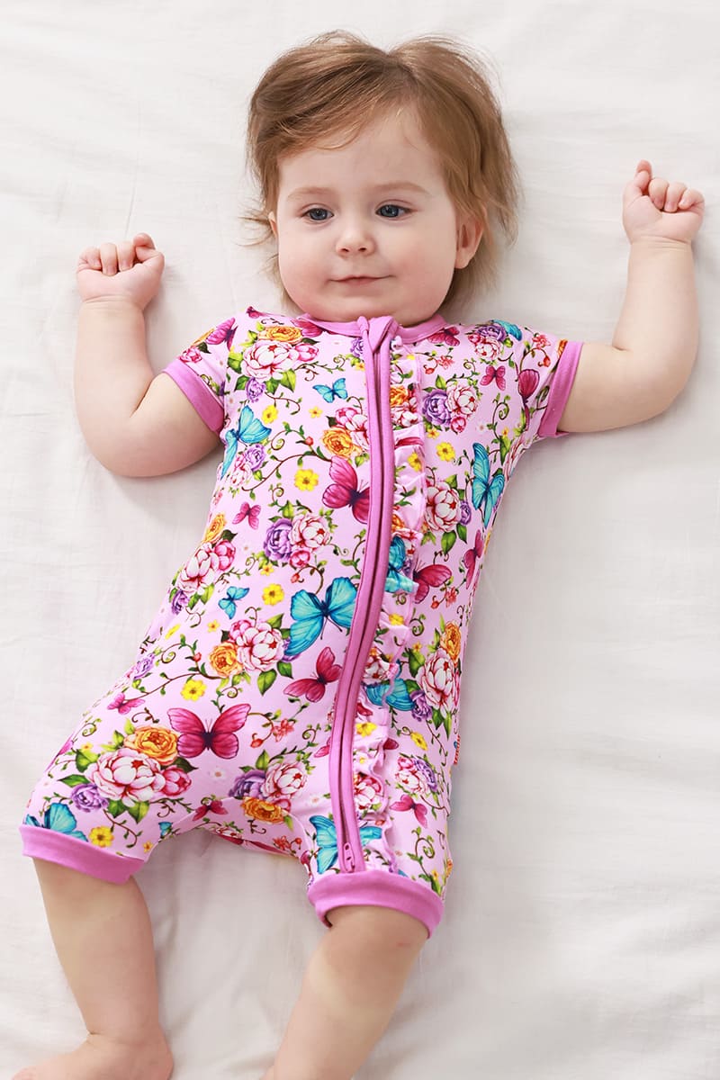 Customized Bulk Bamboo Baby Short-Sleeved Short Bottoms Zipper Romper-2416520376