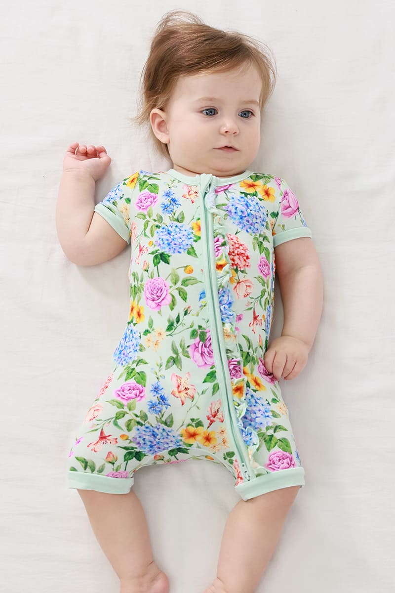 Customized Bulk Bamboo Baby Short-Sleeved Short Bottoms Zipper Romper