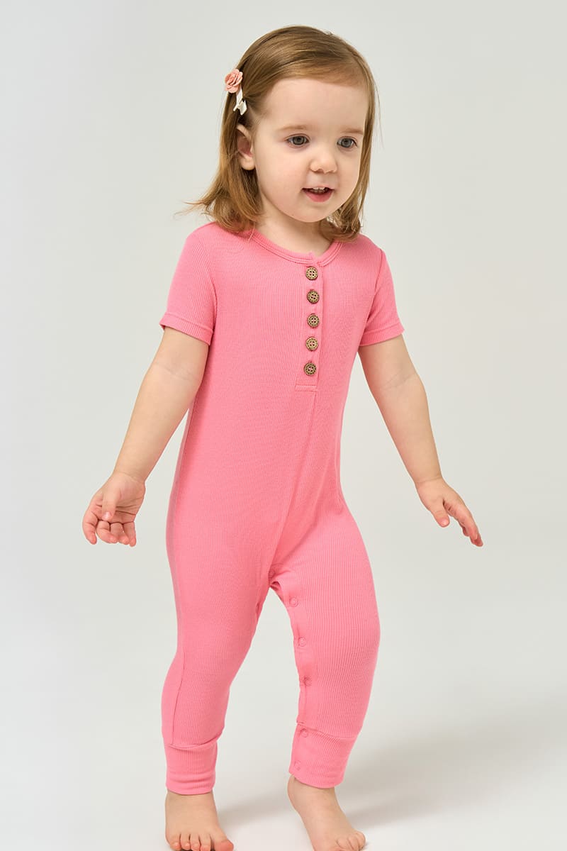 Customized Bulk Bamboo Ribbed Baby Short-Sleeved Long Bottoms Romper