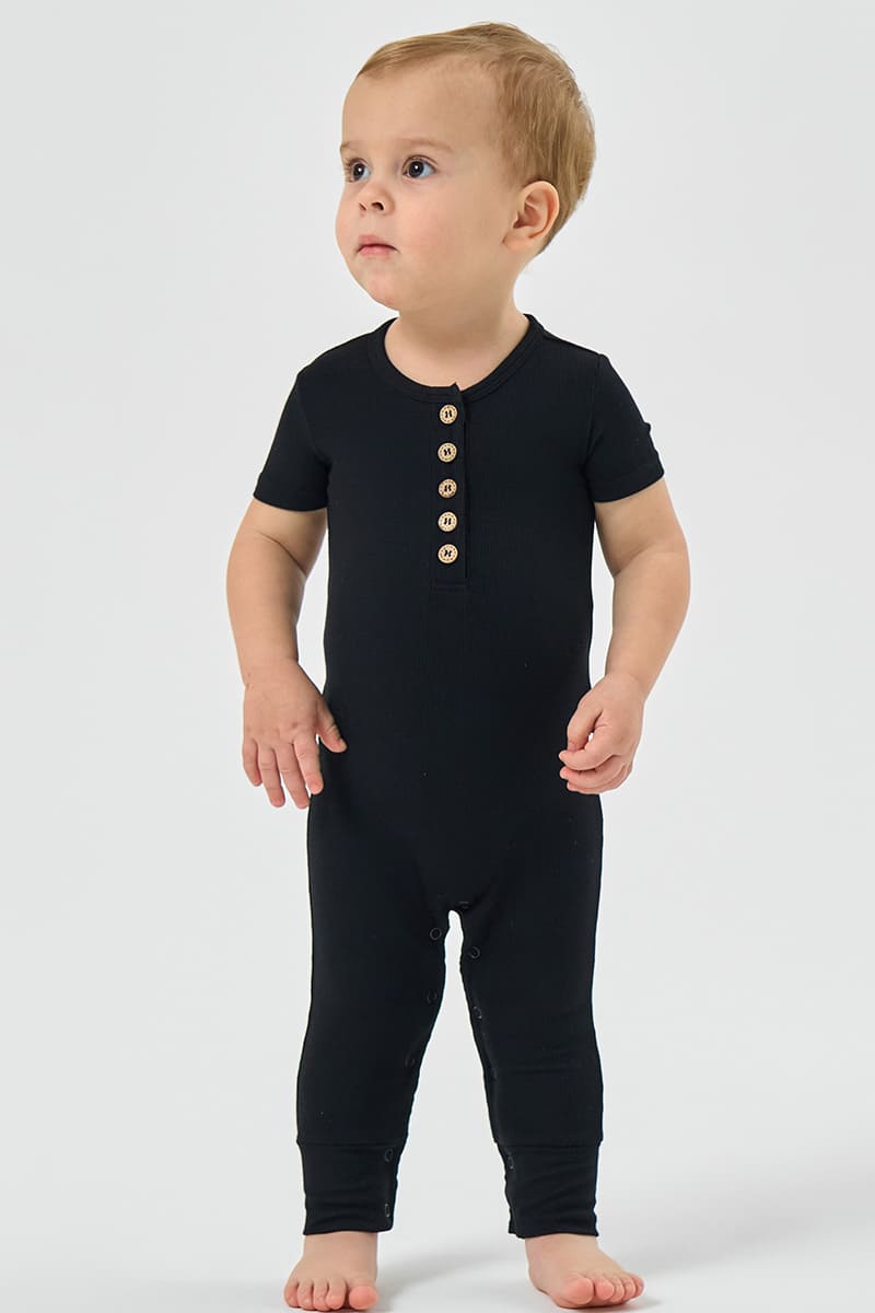 Customized Bulk Bamboo Ribbed Baby Short-Sleeved Long Bottoms Romper
