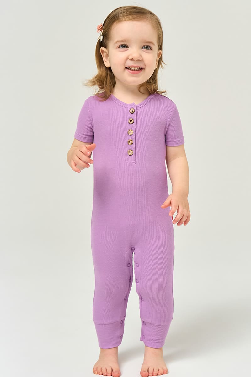 Customized Bulk Bamboo Ribbed Baby Short-Sleeved Long Bottoms Romper