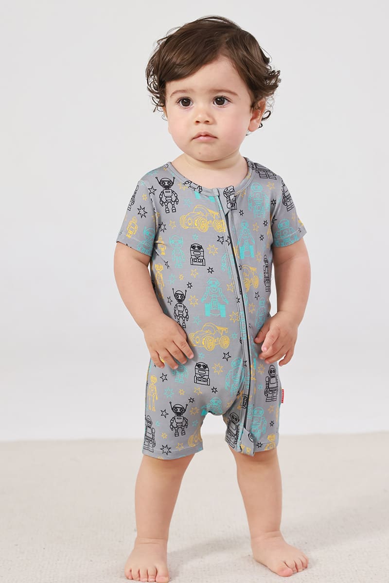 Customized Bulk Bamboo Short-Sleeved Short-Pants Zippy Romper