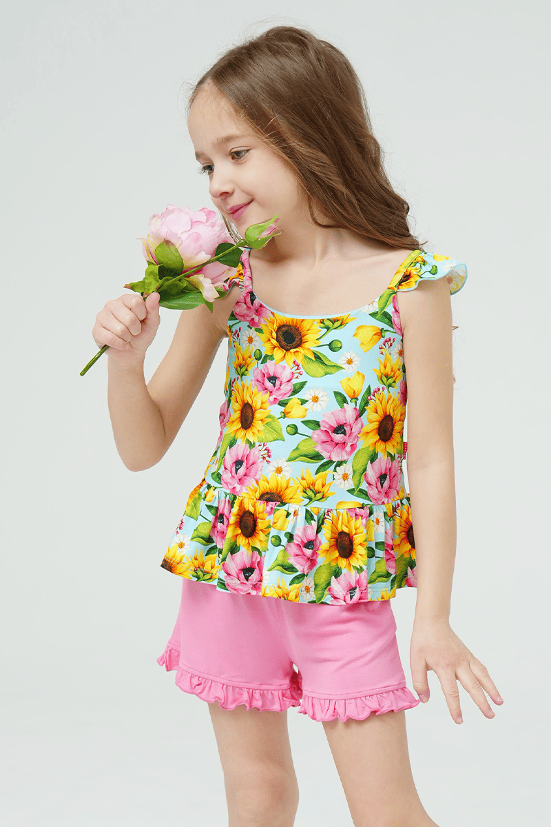 Private Label Kids Bamboo Cami Shorts Knitted Suit-2416520286