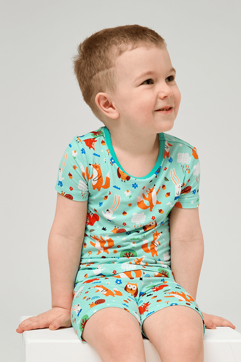 Customized Kids Bamboo T-Shirt, Fitted Short-Sleeved Shorts Pajamas-2416520460