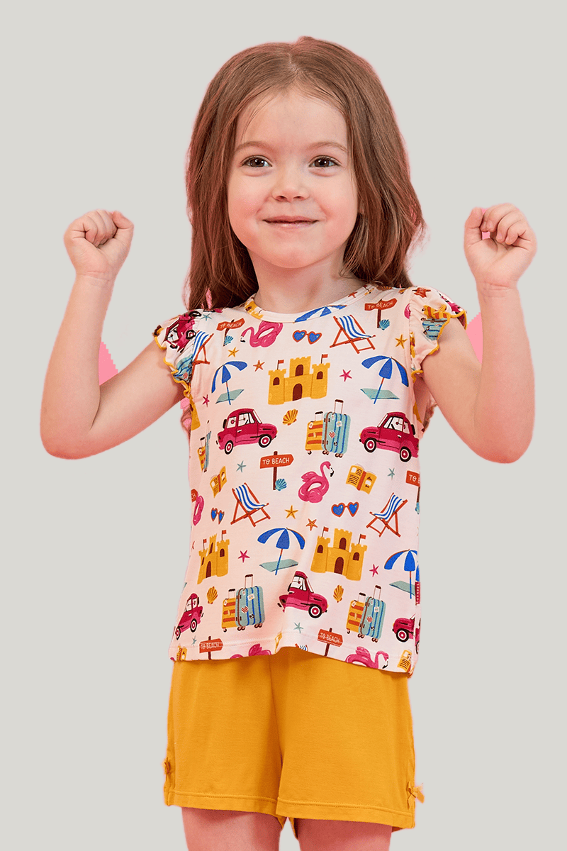 Customized Kids Bamboo Sleeveless Shorts Knitted Suit, Bowknot Pajamas Suit-2416520370