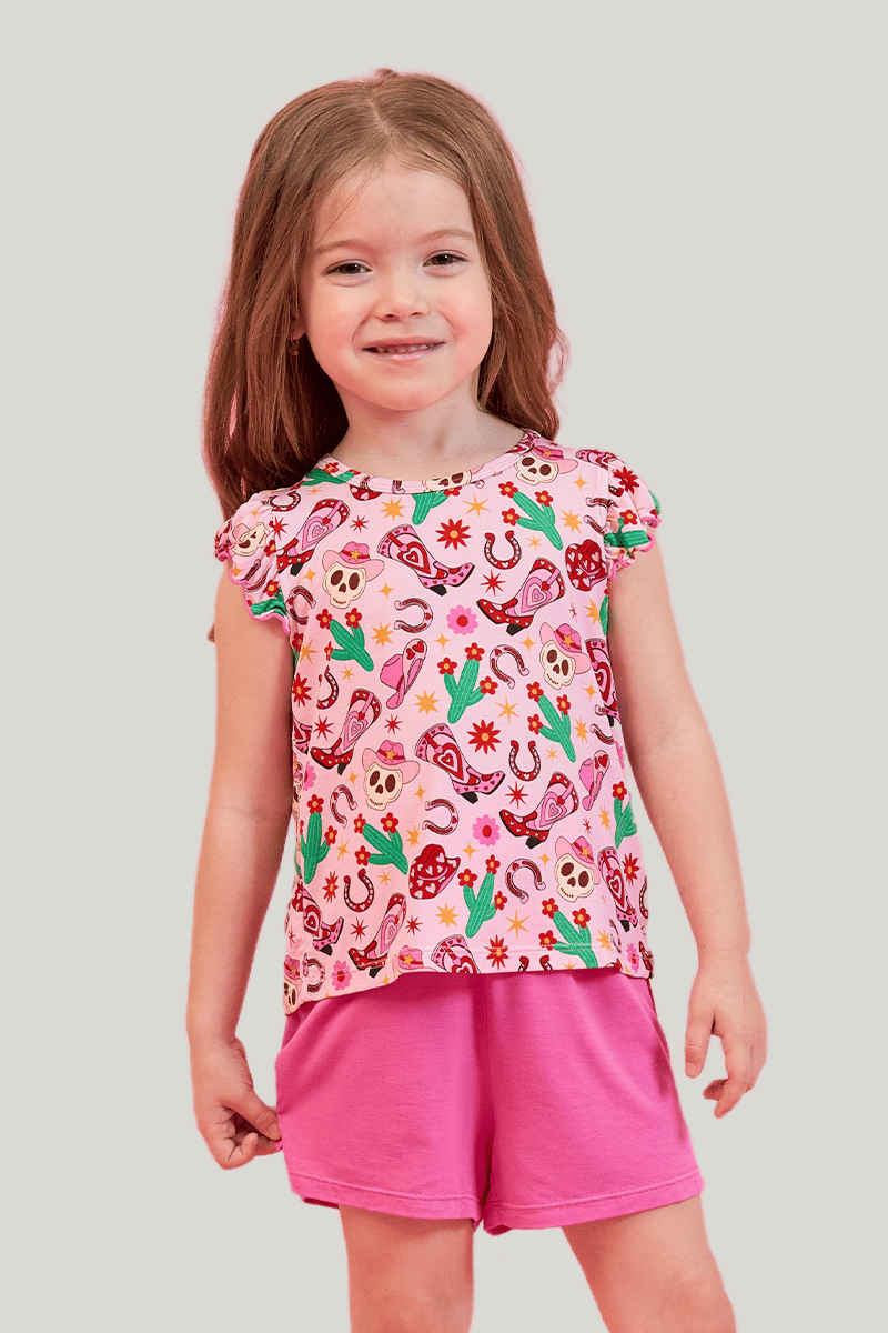 Customized Kids Bamboo Sleeveless Shorts Knitted Suit, Bowknot Pajamas Suit