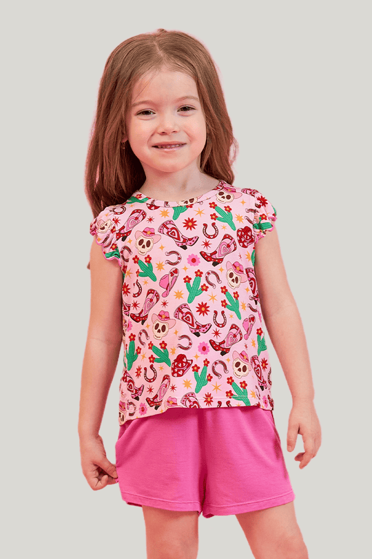 Customized Kids Bamboo Sleeveless Shorts Knitted Suit, Bowknot Pajamas Suit