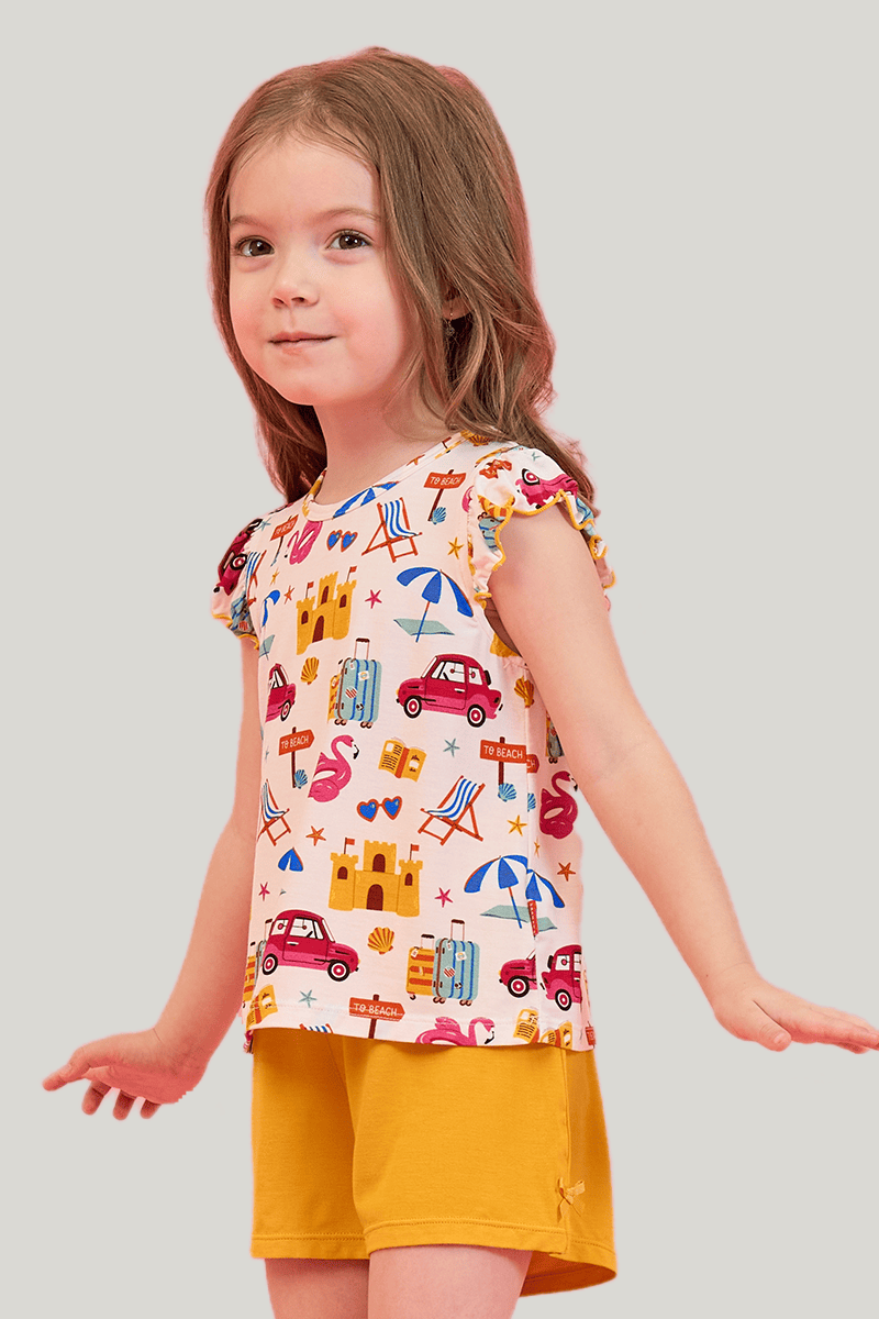 Customized Kids Bamboo Sleeveless Shorts Knitted Suit, Bowknot Pajamas Suit-2416520370