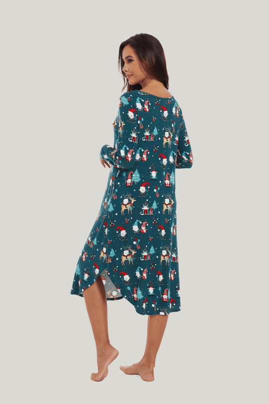 Customized Women'S Bamboo Spandex Christmas Printed Long Sleeve Nightdress-2311820290