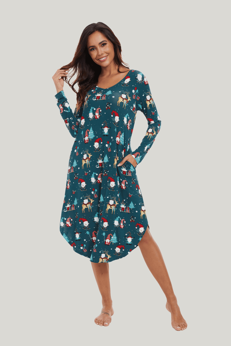 Customized Women'S Bamboo Spandex Christmas Printed Long Sleeve Nightdress