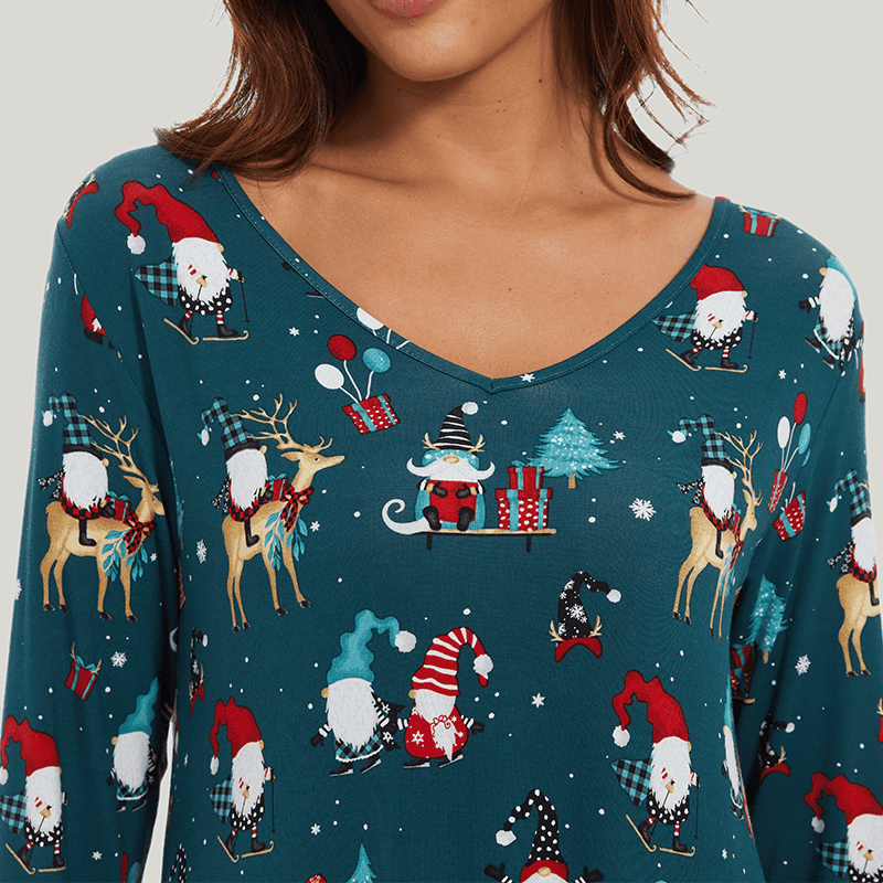 Customized Women'S Bamboo Spandex Christmas Printed Long Sleeve Nightdress-2311820290