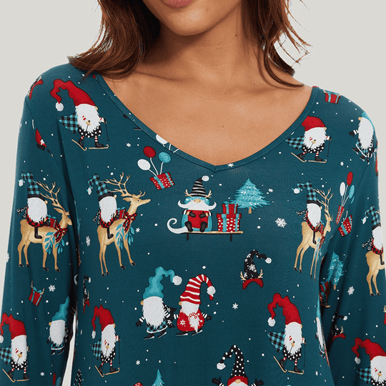 Customized Women'S Bamboo Spandex Christmas Printed Long Sleeve Nightdress-2311820290