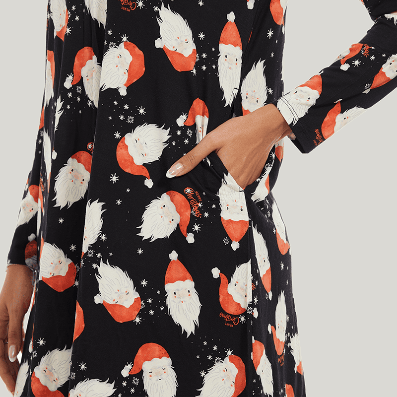 Customized Women'S Bamboo Spandex Long Sleeve Christmas Printed Nightdress-2411820046