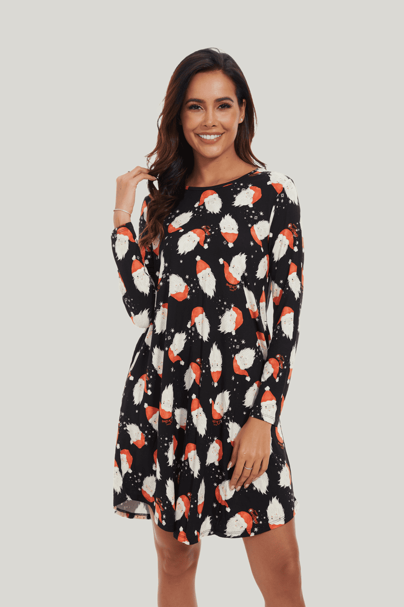Customized Women'S Bamboo Spandex Long Sleeve Christmas Printed Nightdress