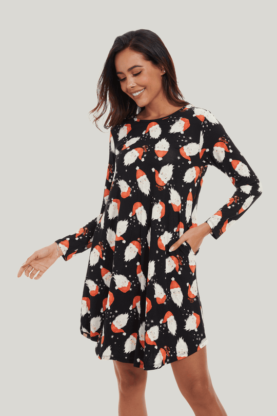 Customized Women'S Bamboo Spandex Long Sleeve Christmas Printed Nightdress-2411820046